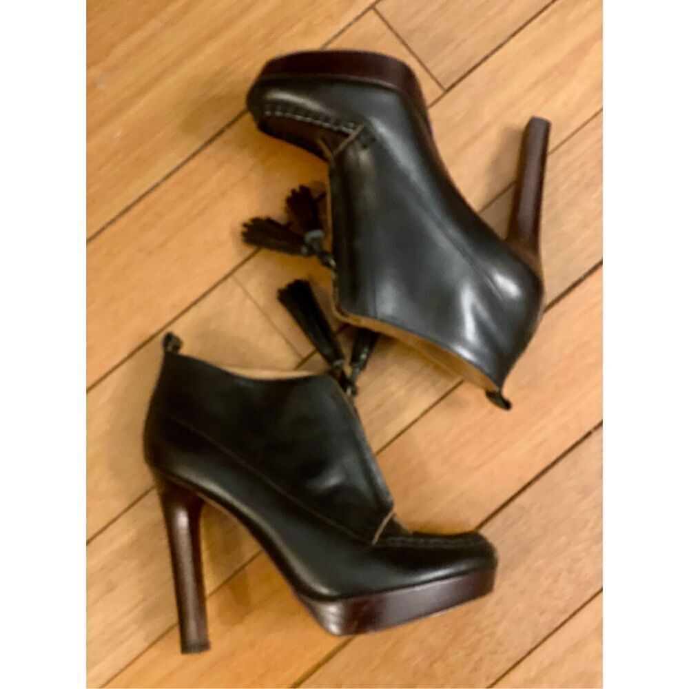 Coach Womens Cary Ankle Boots Brown Slim Heels Tasseled Split Toe Zipper 7.5B - Picture 3 of 7